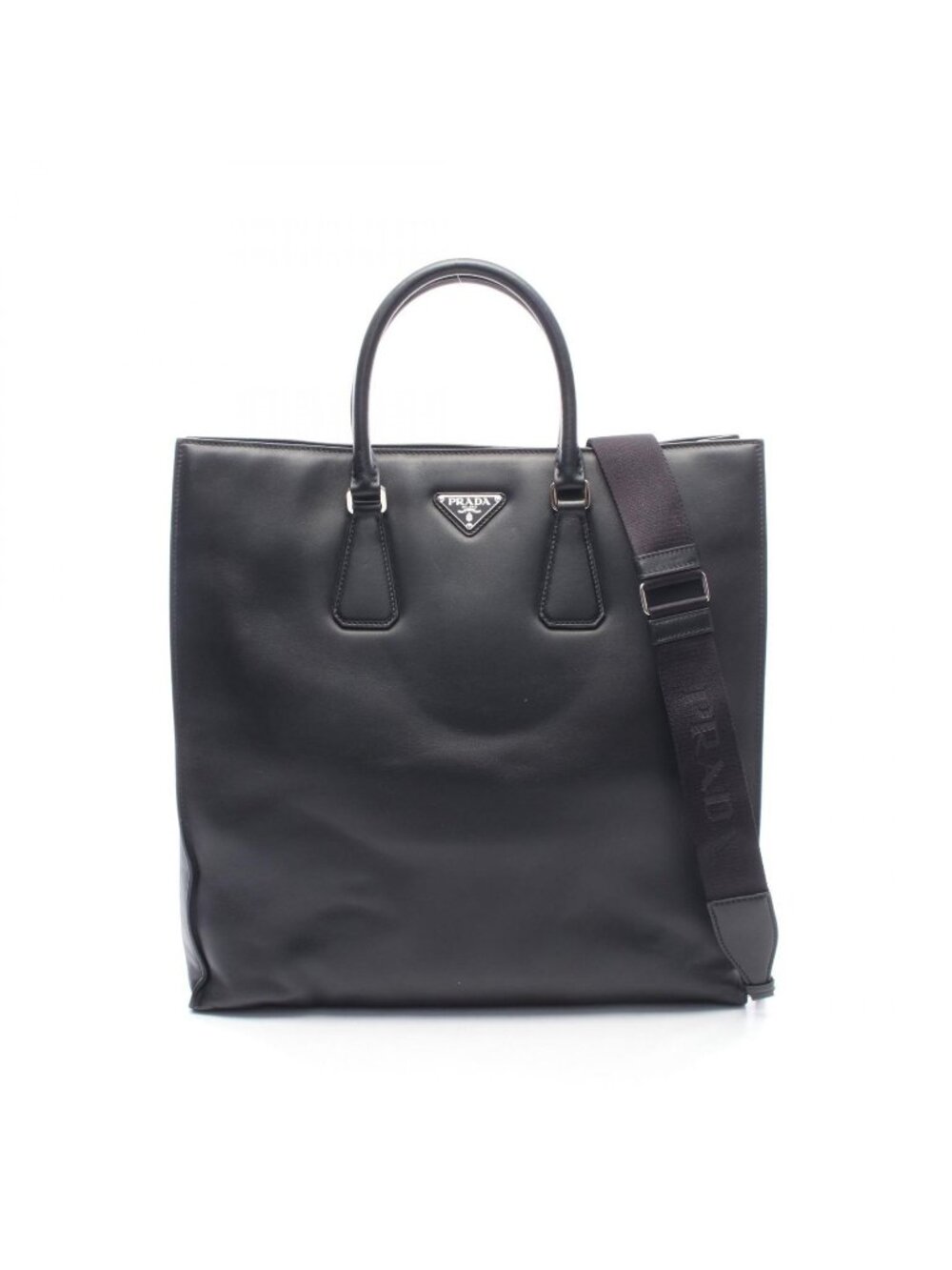 Prada Tote Bag Shopping 2-Way Black Leather Triangle Logo